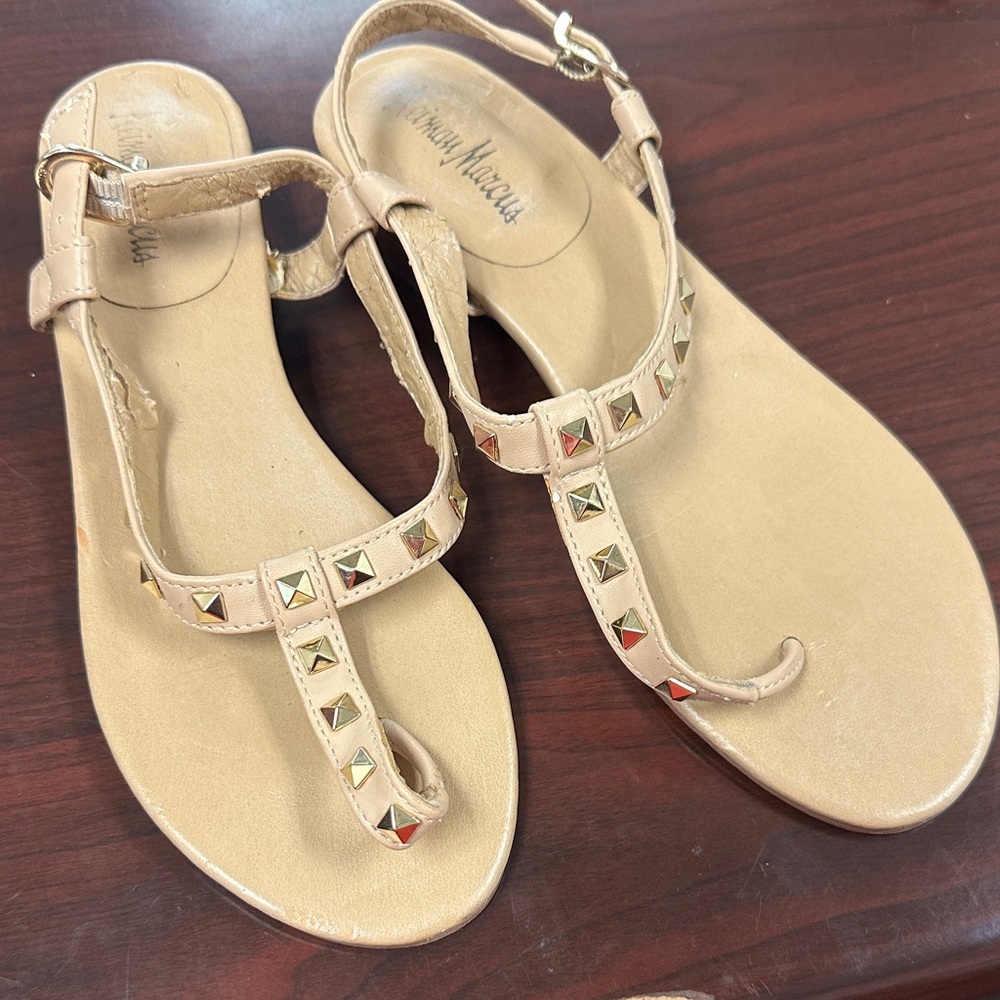 Neiman Marcus strappy Beige Studded Sandals